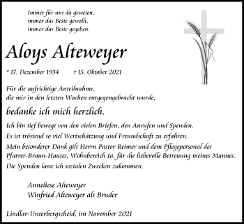 Anzeige von Aloys Alteweyer von Kölner Stadt-Anzeiger / Kölnische Rundschau / Express