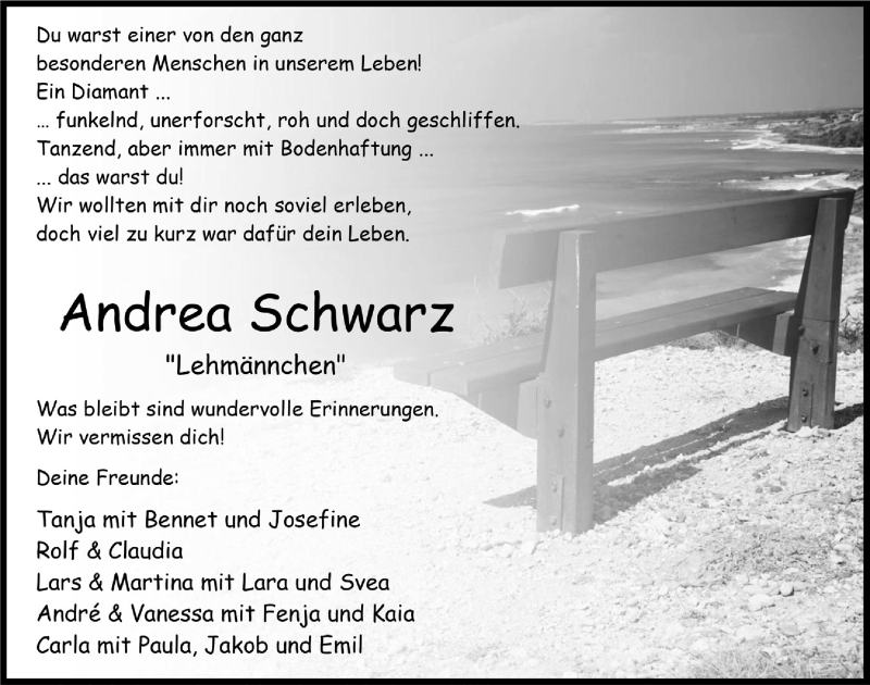  Traueranzeige für Andrea Schwarz vom 12.11.2021 aus  Anzeigen Echo 