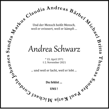 Anzeige von Andrea Schwarz von  Anzeigen Echo 
