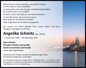 Anzeige von Angelika Schmitz von  Kölner Wochenspiegel 