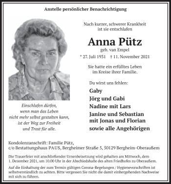 Anzeige von Anna Pütz von  Werbepost 