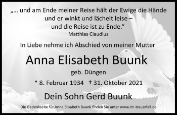 Anzeige von Anna Elisabeth Buunk von  Lokalanzeiger 