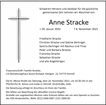 Anzeige von Anne Stracke von Kölner Stadt-Anzeiger / Kölnische Rundschau / Express