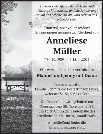 Anzeige von Anneliese Müller von  Wochenende 