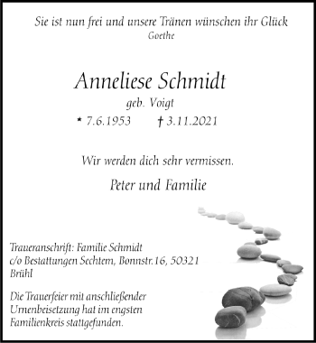 Anzeige von Anneliese Schmidt von  Schlossbote/Werbekurier 