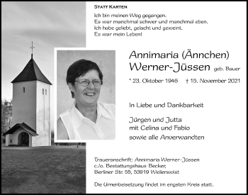 Anzeige von Annimaria Werner-Jüssen von  Blickpunkt Euskirchen 