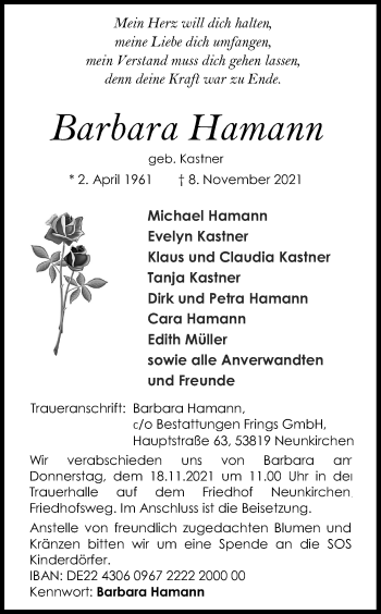 Anzeige von Barbara Hamann von Kölner Stadt-Anzeiger / Kölnische Rundschau / Express
