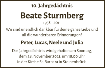 Anzeige von Beate Sturmberg von  Bergisches Handelsblatt 
