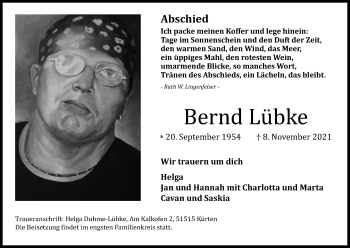 Anzeige von Bernd Lübke von Kölner Stadt-Anzeiger / Kölnische Rundschau / Express
