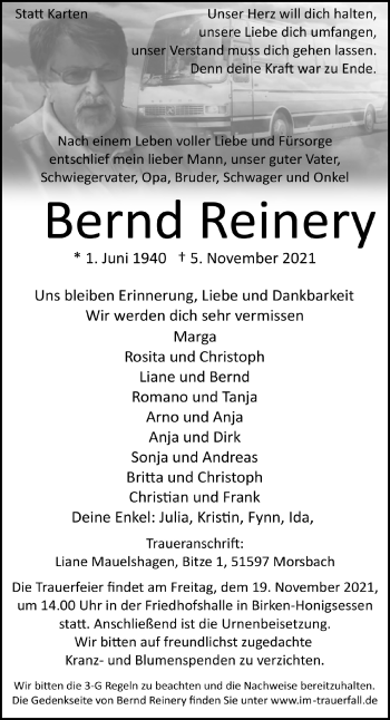 Anzeige von Bernd Reinery von  Lokalanzeiger 