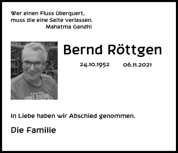 Anzeige von Bernd Röttgen von Kölner Stadt-Anzeiger / Kölnische Rundschau / Express