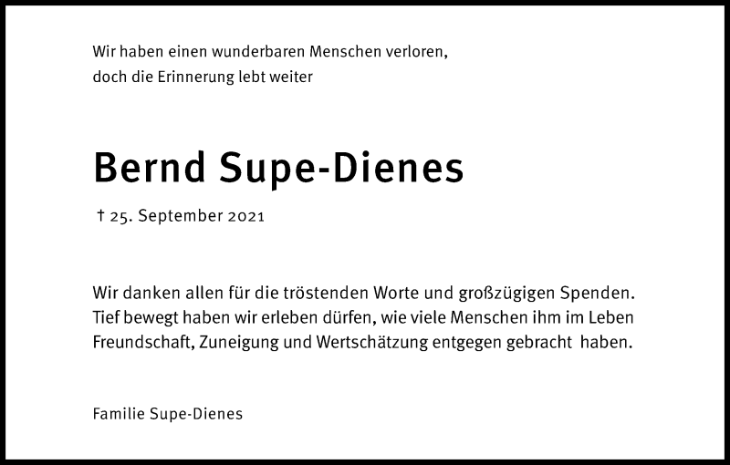  Traueranzeige für Bernd Supe-Dienes vom 18.07.2023 aus Kölner Stadt-Anzeiger / Kölnische Rundschau / Express