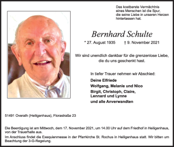 Anzeige von Bernhard Schulte von Kölner Stadt-Anzeiger / Kölnische Rundschau / Express