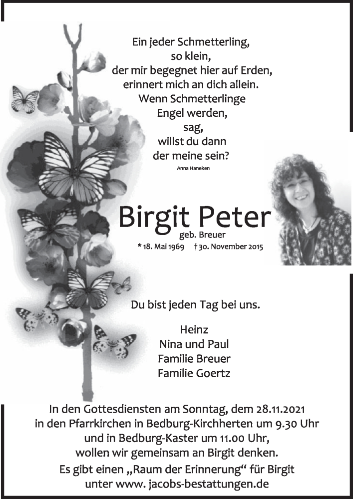  Traueranzeige für Birgit Peter vom 18.07.2023 aus  Werbepost 