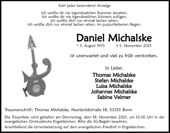 Anzeige von Daniel Michalske von Kölner Stadt-Anzeiger / Kölnische Rundschau / Express