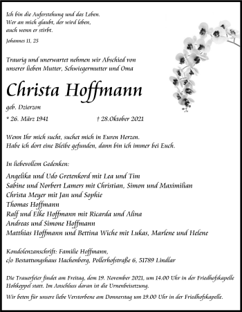 Anzeige von Christa Hoffmann von  Anzeigen Echo 