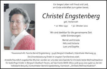 Anzeige von Christel Engstenberg von  Bergisches Handelsblatt 