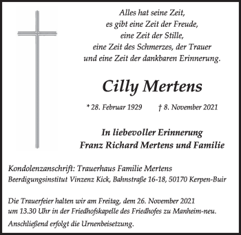 Anzeige von Cilly Mertens von  Werbepost 