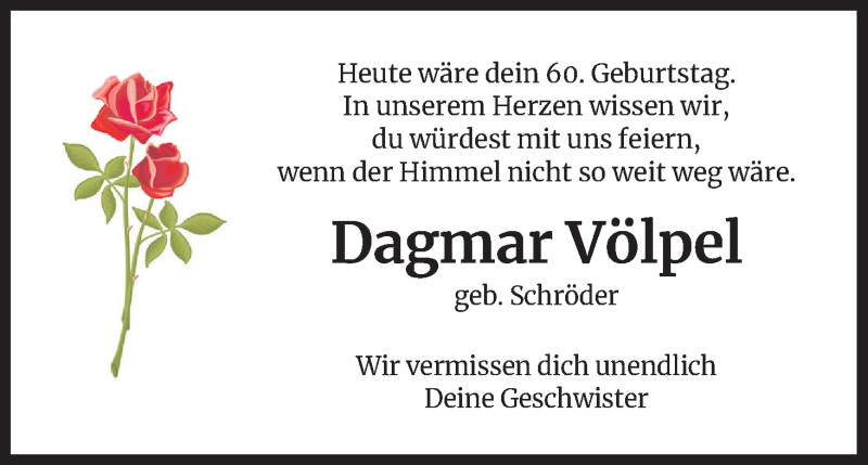  Traueranzeige für Dagmar Völpel vom 10.11.2021 aus Kölner Stadt-Anzeiger / Kölnische Rundschau / Express