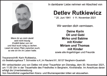 Anzeige von Detlev Rutkiewicz von  Werbepost 
