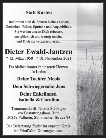 Anzeige von Dieter Ewald-Jantzen von  Wochenende 