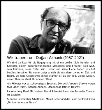 Anzeige von Dogan Akhanli von Kölner Stadt-Anzeiger / Kölnische Rundschau / Express