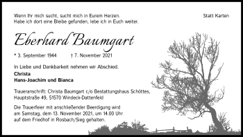 Anzeige von Eberhard Baumgart von Kölner Stadt-Anzeiger / Kölnische Rundschau / Express