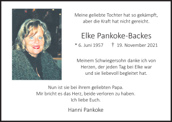 Anzeige von Elke Pankoke-Backes von Kölner Stadt-Anzeiger / Kölnische Rundschau / Express