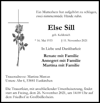 Anzeige von Else Sill von  Blickpunkt Euskirchen 
