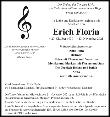 Anzeige von Erich Florin von Kölner Stadt-Anzeiger / Kölnische Rundschau / Express