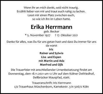 Anzeige von Erika Herrmann von Kölner Stadt-Anzeiger / Kölnische Rundschau / Express