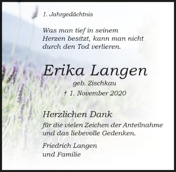 Anzeige von Erika Langen von  Bergisches Handelsblatt 
