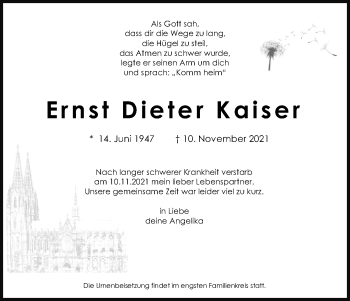 Anzeige von Ernst Dieter Kaiser von Kölner Stadt-Anzeiger / Kölnische Rundschau / Express