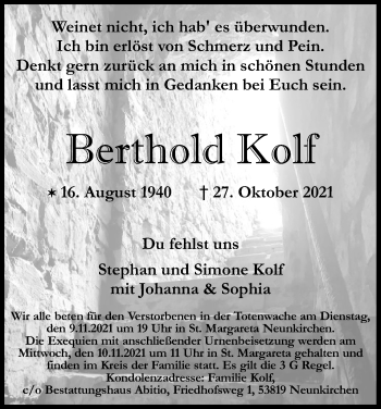 Anzeige von erthold Kolf von Kölner Stadt-Anzeiger / Kölnische Rundschau / Express