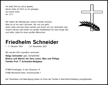 Anzeige von Friedhelm Schneider von Kölner Stadt-Anzeiger / Kölnische Rundschau / Express