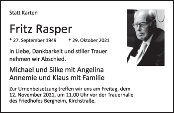 Anzeige von Fritz Rasper von  Werbepost 