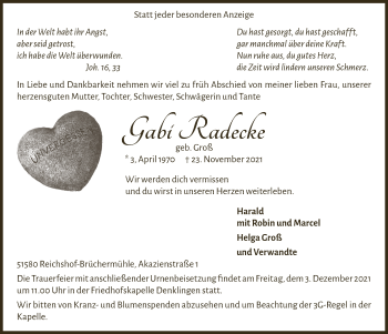 Anzeige von Gabi Radecke von  Lokalanzeiger 