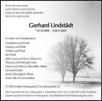 Anzeige von Gerhard Lindstädt von Kölner Stadt-Anzeiger / Kölnische Rundschau / Express