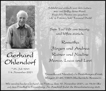 Anzeige von Gerhard Ohlendorf von  Blickpunkt Euskirchen 