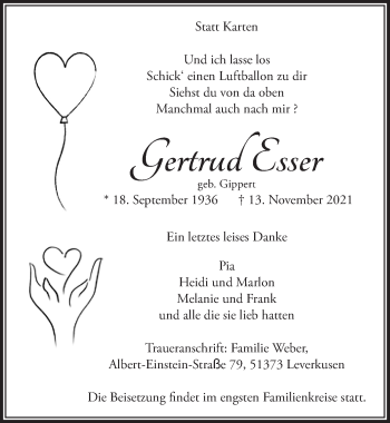 Anzeige von Gertrud Esser von  Lokale Informationen 