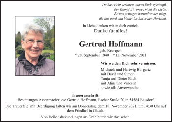 Anzeige von Gertrud Hoffmann von Kölner Stadt-Anzeiger / Kölnische Rundschau / Express