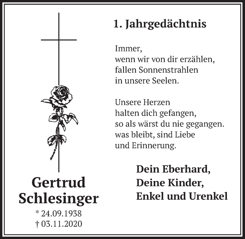  Traueranzeige für Gertrud Schlesinger vom 18.07.2023 aus  Wochenende 