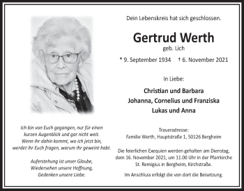 Anzeige von Gertrud Werth von  Werbepost 