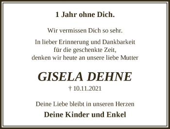 Anzeige von Gisela Dehne von  Extra Blatt 