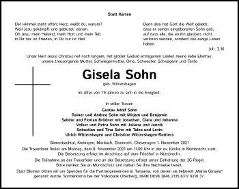 Anzeige von Gisela Sohn von Kölner Stadt-Anzeiger / Kölnische Rundschau / Express
