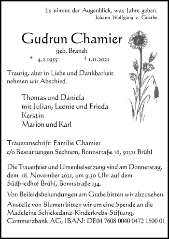 Anzeige von Gudrun Chamier von  Schlossbote/Werbekurier 