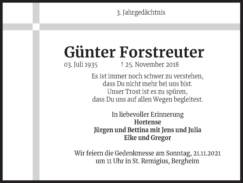  Traueranzeige für Günter Forstreuter vom 18.07.2023 aus Kölner Stadt-Anzeiger / Kölnische Rundschau / Express