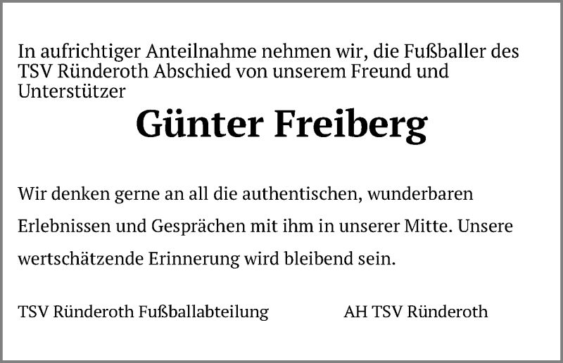  Traueranzeige für Günter Freiberg vom 13.11.2021 aus Kölner Stadt-Anzeiger / Kölnische Rundschau / Express