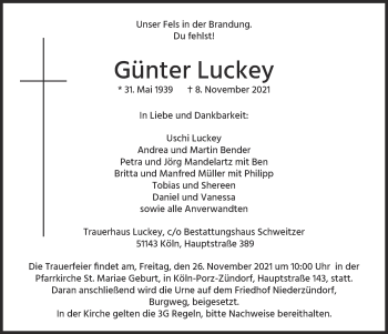 Anzeige von Günter Luckey von  Kölner Wochenspiegel 