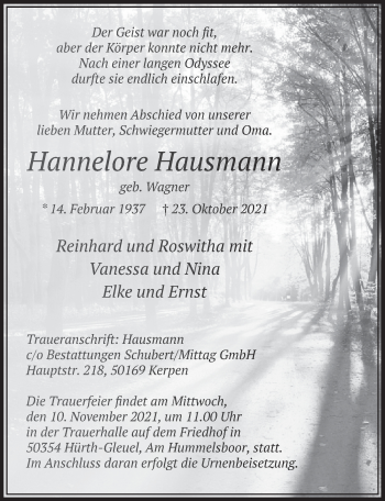 Anzeige von Hannelore Hausmann von  Wochenende 